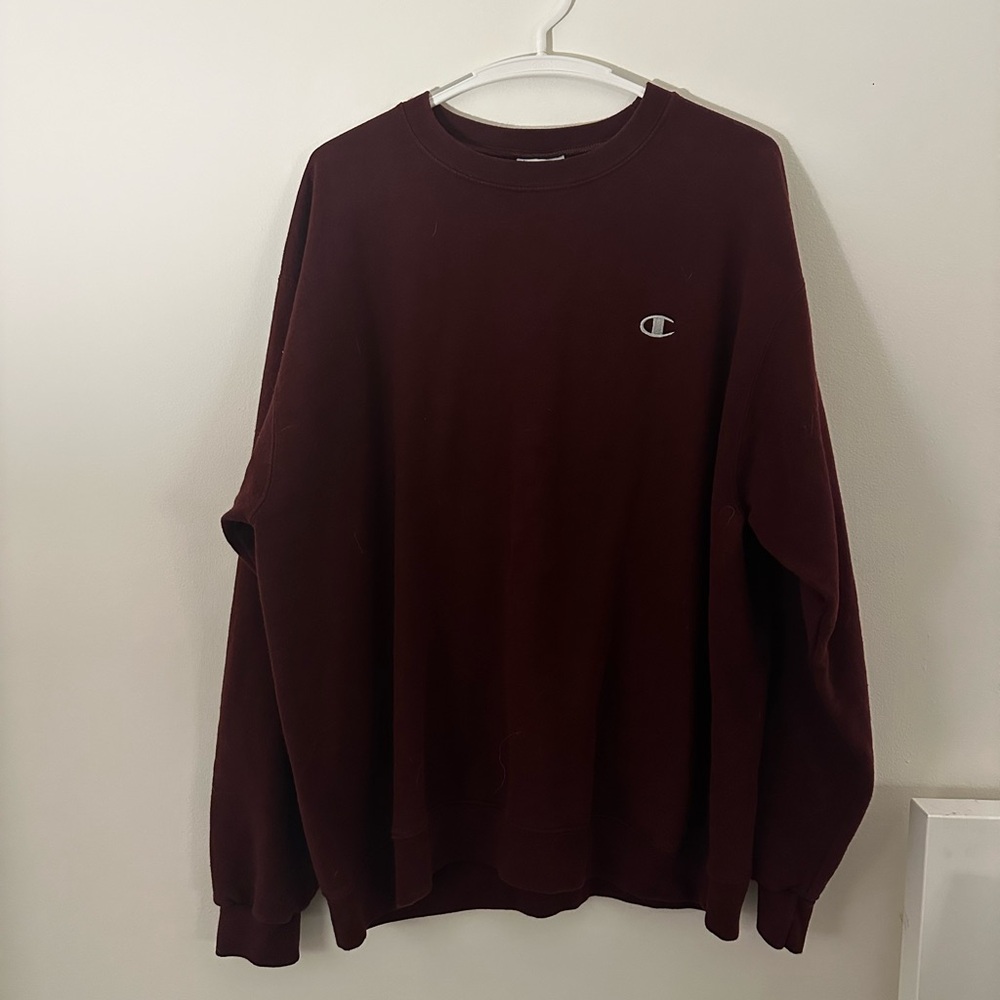 Champion Red Crewneck Sweater Ribbed Cuffs